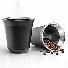 Kit com 2 Copos de Café Espresso Inox 160ml – Parede Dupla Isotérmica Reutilizável e Resistente, Ideal para Café, Chá e Bebidas Quentes ou Frias (Preto)