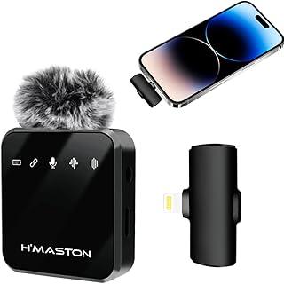 H'MASTON Microfone de Lapela Sem Fio Professional 2 em 1 Microfone com Estojo de Carregamento Redução de Ruído para Gravação (MK-13 LIGHTNING)