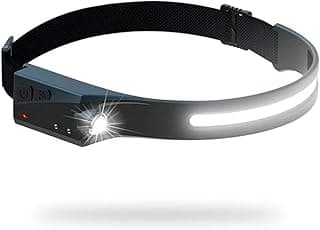 Lanterna de Cabeça LED, Recarregável USB, Sensor de Movimento, À Prova D'Água, Ajustável, Luz Branca