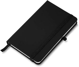 Caderno de anotações com elástico no tamanho A6 suporte para caneta, capa dura em material sintético, miolo 80 folhas pautadas cor bege. Caderno A6 Capa em PU (14x9cm) (1, Preto)