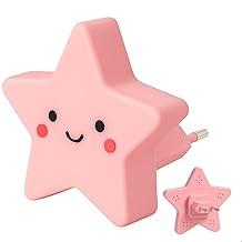 Luz de Tomada Estrela LED Infantil – Luminária Noturna Decorativa em Branco, Rosa, Azul e Amarelo (Rosa)