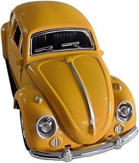 Miniatura de Carro Colecionável Fusquinha, Carrinho de Ferro com Portas que Abrem, Escala 1:32, 12cm, com Sistema de Fricção (Amarelo Claro)