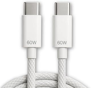 Cabo USB-C Tipo C 60W Turbo 2 Metros, Carregamento Ultra Rápido, Trançado De Nylon Reforçado, Transferência de Dados, Compatível com Android e IOS