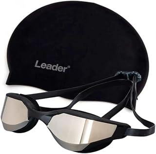 Kit Óculos de Natação Speed Pro Espelhado Prateado e Touca de Natação Preta Leader