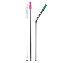 Kit Canudo Inox Reutilizável 3 Peças Reto Curvo 21cm Escova Limpeza Aço Inoxidável Sustentável Prateado Suco Água Bebida