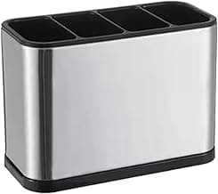 Escorredor Porta Talheres em Aço Inoxidável com Compartimentos e Base Antiderrapante - Organizador de Talheres para Cozinha