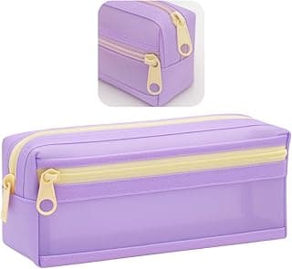 Estojo Escolar 2 Divisoria de Nylon Grande Transparente Organizador Material Lápis Caneta Borracha Papelaria Fofa Compartimento Fecho Metalico Volta as Aulas Box Necessaire Menino Menina (Lilás)