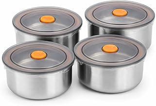 Kit 4 Potes Herméticos Inox 450ml com Tampa e Vedação de Silicone Recipientes Redondos para Armazenar Alimentos, Porta Mantimentos para Geladeira, Cozinha e Organização