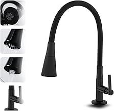 Torneira Gourmet Cozinha de Bancada Flexível Preta Fosca - Rosca 3/4 Polegada, 2 Jatos (Ducha e Arejado), ABS com Base Metalizada, Comando 1/4 de Volta