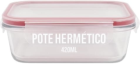 Pote Hermético de Vidro Retangular 420ml Tampa com Vedação em Silicone Transparente para Alimentos