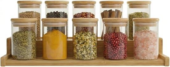 Kit 10 Potes de Vidro 250ml com Tampa de Bambu Herméticos Redondos Organizador de Temperos
