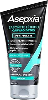Asepxia Sabonete Líquido Carvão Detox Purificante Para Pele Mista A Oleosa, Remove Impurezas Sem Ressecar, Melhora Hidratação Da Pele, Gel De Limpeza Facial 150Ml, 1 Pack