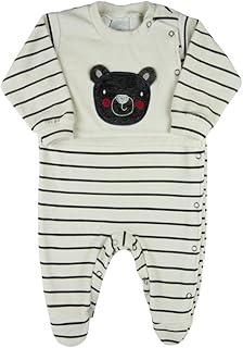 Macacao Bebe Menino Plush Listrado Bordado Ursinho - Grafite