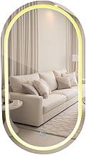 Espelho Oval Jateado com LED 3 Tons, Botão Touch, Iluminação Quente Neutro Frio, Fonte Bivolt, Decorativo para Banheiro Quarto, Vários Tamanhos (60x1M)