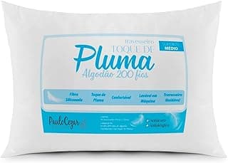 Travesseiro Toque de Pluma Pena Percal 100% Algodão 200 Fios 50x70cm Antiácaro, Antialérgico, Lavável em Máquina (01)