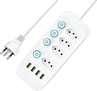 Filtro de Linha Extensão Tomada 2 Metros Régua Energia Elétrica 4 Tomadas 4 USB 110-220V Potência 2500W 10A