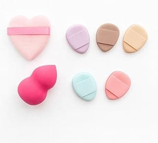 Kit maquiagem com 1 Esponja Gota Curva - 1 Esponja Puff peludo de coração para Pó - 5 Mini Gotas para Pó – Cores Sortidas – Maciez e Acabamento Uniforme com 26.79% de desconto por R$ 21,89 na amazon