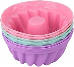 Kit com 6 Formas de Cupcake Premium de Silicone Antiaderente Reutilizável Rosa Verde e Roxo Ideal para Receitas Muffim Mini Bolo Pudim Flan Torta Empada Microondas Forno Assadeira Air Fryer Freezer