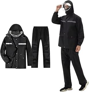 Capa de Chuva Motoqueiro Jaqueta e Calça Impermeável Refletiva com Capuz com Zíper e Botões Conjunto Ideal para Motociclistas Entregadores Masculino Feminino com 10% de desconto por R$ 53,91 na amazon