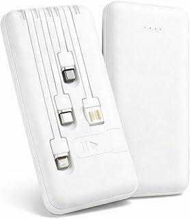 Power Bank Carregador Portátil Universal 10000mAh com Cabos Integrados USB-A, USB-C (Type-C), Micro-USB e USB-Light Carregamento Rápido Bateria Externa Compacta para Celular Android iOS
