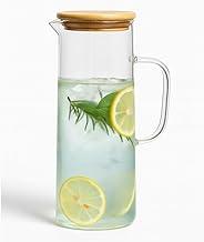 Jarra de Vidro 1,2L com Tampa de Bambu Hermetica Resistente ao Calor para Servir Agua Suco Cha Drinks Mesa Posta Cozinha Decoracao Moderna Transparente Premium