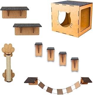 BOXFAN Playground Gato com 9 Peças Kit brinquedo Gato com Nicho Arranhador Prateleira