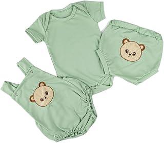 Conjunto Para Bebê de Bichinhos 3 Peças Body Menino e Menina Bordado Roupas de Bebê (Verde)