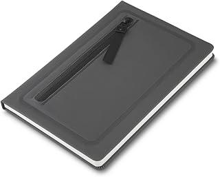 Caderno de Anotações Executivo com Porta Objetos, Capa Dura em Material Sintético, 80 Folhas Pautadas, Cinza, 21,5x15,5x1,5cm (1, Preto)