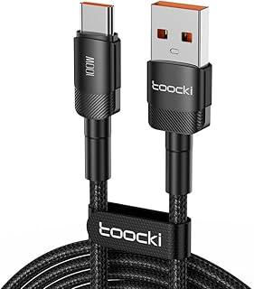 Cabo Toocki Mont USB A para C com Carregamento Rápido - 100W 6A - Compatível com Android, IPhone 15 e MacBook (Preto, 2 Metros)