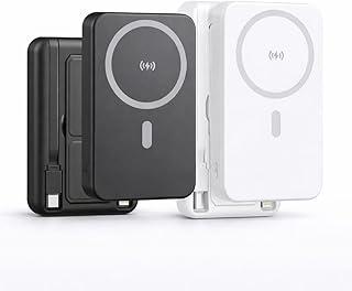 Power Bank 10000mAh com Indução Sem Fio + Cabos Embutidos USB-C e iPhone | Carregador Portátil Turbo 22.5W PD | Entrada USB e Tipo C | Compatível com Android e iOS - Branco OU Preto