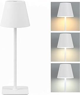 Luminária Abajur de Mesa LED Touch Sem Fio Portátil, Recarregável e Dimerizável, 3 Cores de Luz (Quente, Neutra, Fria), Base Antiderrapante – Ideal para Quarto, Escritório e Estudo(A68, Branco)