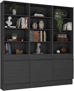 Armário para Escritório e Estante Para Livros 3 Portas Multimóveis Mp7001 Preto