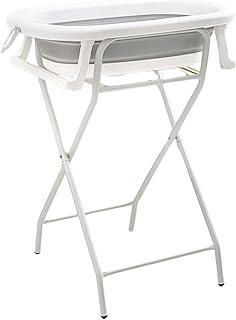 PIPDIP Kit Banheira Dobrável de Bebê, Infantil, Modelo 3 em 1, Com Encosto, Capacidade de até 44 Litros, Portátil, Suporte de Altura, Plástico e Borracha e Ferro, Branco e Cinza.
