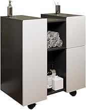 Gabinete Armario Banheiro Pia de Coluna Macau com Rodízios Preto/branco