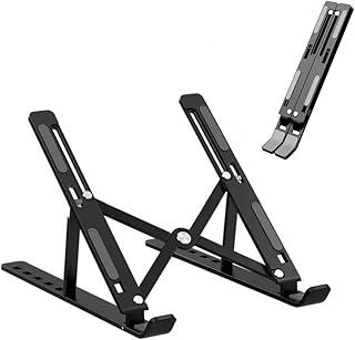 Suporte Notebook Ajustável em Alumínio Resistente Apoio Mesa em Metal Dobrável com Altura Regulável Portátil Base para Laptops de 10 à 17 Polegadas e Celular e Tablet Ergonômico (Preto e Cinza)