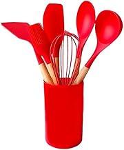 Conjunto de Utensílios de Silicone 7 Peças com Cabo de Madeira | Antiaderente, Resistente e Elegante (Vermelho)