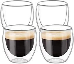 Jogo de 4 Copos Térmicos de Vidro Parede Dupla Elegante, 90 ml, para Café Espresso.