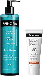 PRINCIPIA, Kit com duas fórmulas com alta eficácia um gel de limpeza com mix de tensoativos + salicílico + glicerina e um protetor solar fluido antioleosidade com mix de filtros UV + niacinamida, FPS 60, toque seco e com eficácia contra raios UVA e UVB.