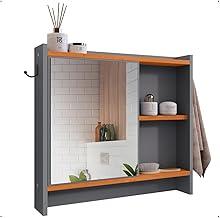 Armário Com Espelho Porta Gancho Para Toalha Banheiro Genova (Cinza/Cinamomo2)