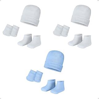 Kit 3 Touca Luva Meia Recém Nascido Algodão Menino Menina Bebê até 3 Meses Presentes Maternidade