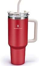 Romantic Crown Copo Térmico com Canudo Tampa e Alça 1,18L, Cops Garrafas Termico para viagem vácuo dupla camada aço inoxidável, Caneca Termica Cafe Água Chá,Presente, Fitness (Vermelho) com 13.28% de desconto por R$ 47,69 na amazon