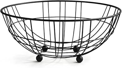 Fruteira de Mesa Preta Fosca 30 cm com Pés Esféricos e Estrutura Metálica Geométrica para Centro de Mesa