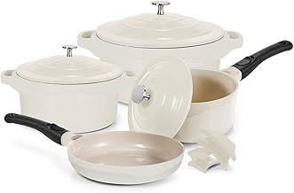 LE COOK Jogo de Panelas Premier Antiaderente Cerâmica 4 Peças Off White Caçarolas, Panela e Frigideira com Cabos Removíveis Revestimento Cerâmico Para Todos os Fogões e Forno Utensílios Gourmet