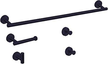 LUMAI Kit 5 Acessórios para Banheiro Aço Inoxidável Fosco, Toalheiro, Suporte para Toalha Corporal, Suporte para Papel Higiênico e 2 Ganchos Grandes, Instalação Segura e Organização – Preto