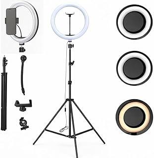 Ring Light 12 Polegadas 30cm com Tripé 2,1m e Dimmer – Iluminador LED Profissional com 3 Tons de Luz para Celular, Fotos, Vídeos, Maquiagem e Estética