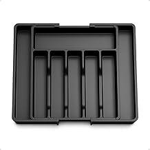 LEMANN Organizador de Utensílios Porta Talheres Ajustável Expansível para Gaveta Cozinha Bandeja Extensor Faca Preto