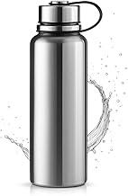 Garrafa de Água Térmica 1 Litro em Aço Inox Com Parede Dupla e Tampa Em Aço Inoxidável Com Anel De Silicone Para Vedação Com Alça Para Transporte, Mantém Bebidas Quente ou Frio (Prata)