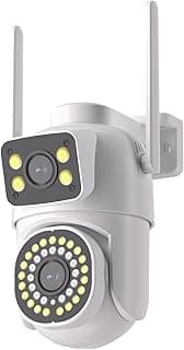 Câmera de Segurança Externa WiFi Dupla 2MP+2MP, Áudio Bidirecional, Detecção de Movimento, Rotação 355°/90°, Visão Noturna, IP66, Suporte para Cartão TF