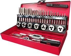 Jogo Macho e Tarracha Tarraxa Cossinete 32 Peças Aço Rapido GCR15 Profissional Metal Ferro