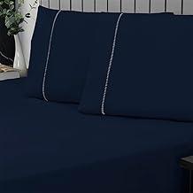 Jogo de Cama Queen Percal 400 Fios Ponto Palito 03 Peças, Antiácaro, Anti-pilling com Toque Macio - Azul Marinho
